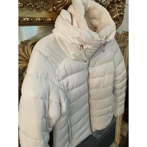 Zara Warm Insulated Puffer Jacket Sz  L - XL Ivory - Picture 2 of 11